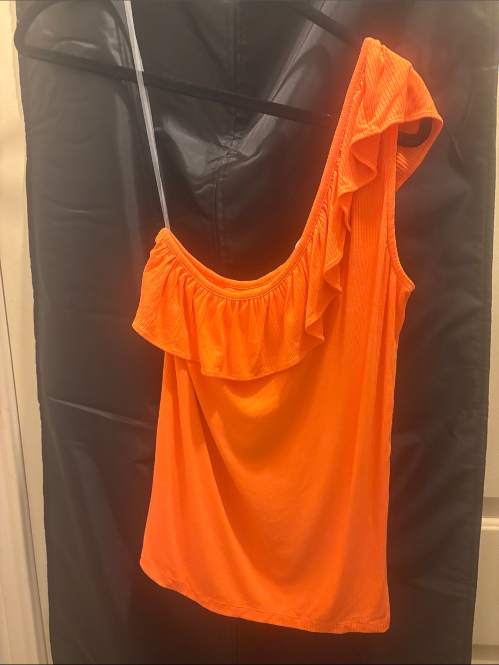 LOFT One-Shoulder Ruffle Tank Top - Vibrant Orange